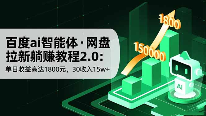 百度ai智能体·网盘拉新躺赚教程2.0:单日收益高达1800元,30收入15w+-快云博客