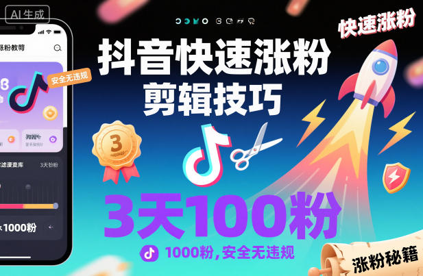抖音快速涨粉剪辑技巧,3天1000粉,安全无违规-快云博客