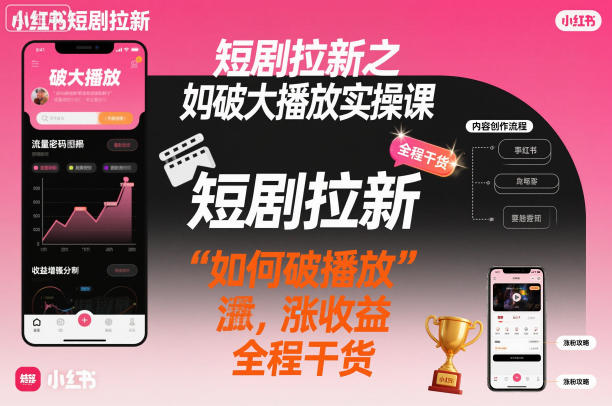 短剧拉新之小红书如何破大播放实操课,如何破播放,涨收益,全程干货-快云博客