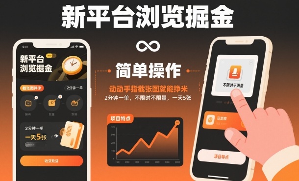 新平台浏览掘金，动动手指截张图就能挣米，2分钟一单，不限时不限量，一天5张【揭秘】-快云博客