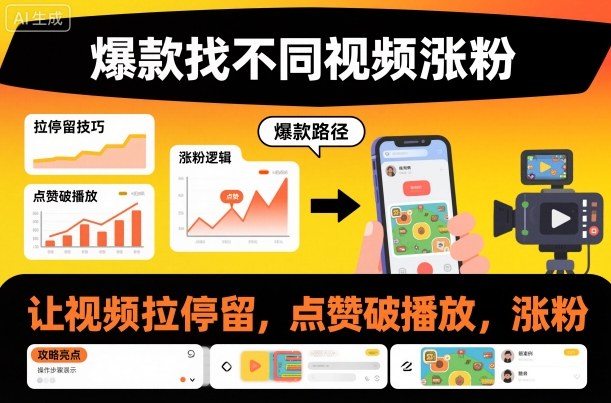 爆款找不同视频涨粉，让视频拉停留，实现点赞，破播放，涨粉-快云博客