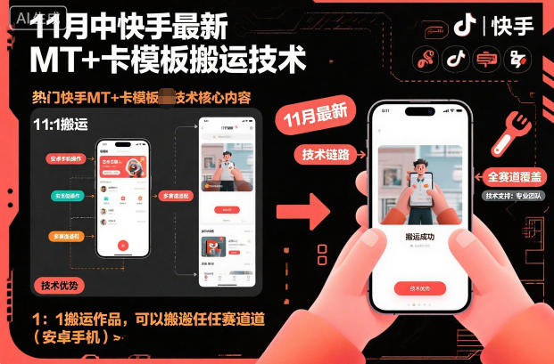 11月中快手最新MT+卡模板搬运技术,1:1搬运作品,可以搬运任何赛道(安卓手机)-快云博客