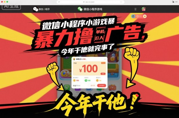 微信小程序小游戏暴力撸广告，单机日入100，今年干他就完事了-快云博客