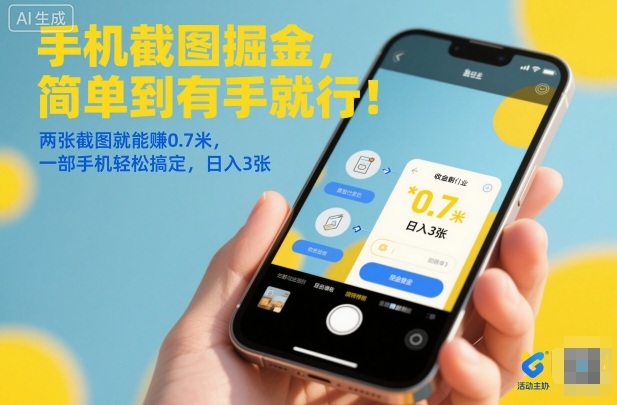 手机截图掘金,简单到有手就行!两张截图就能賺0.7米,一部手机轻松搞定,日入3张【揭秘】-快云博客