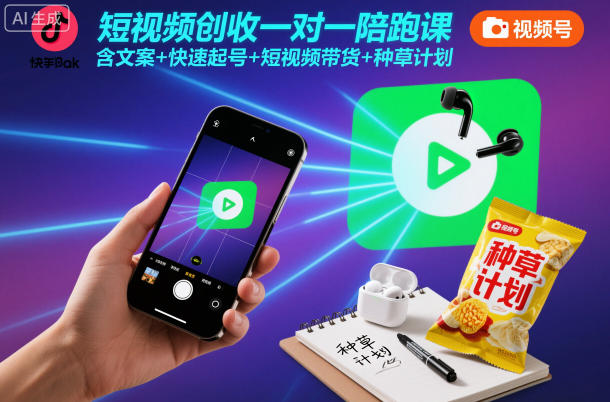 短视频创收一对一陪跑课，含文案+快速起号+短视频带货+种草计划-快云博客