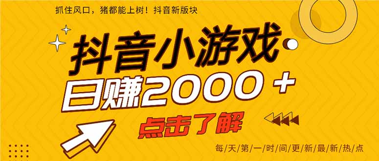 25年爆火的抖音小游戏项目,一部手机日入2000+-快云博客