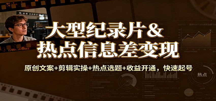 大型纪录片&热点信息差变现:原创文案+剪辑实操+热点选题+收益开通,快速起号-快云博客