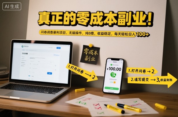 真正的零成本副业！问卷调查暴利项目，无脑操作，纯0撸，收益稳定，每天轻松日入100+【揭秘】-快云博客