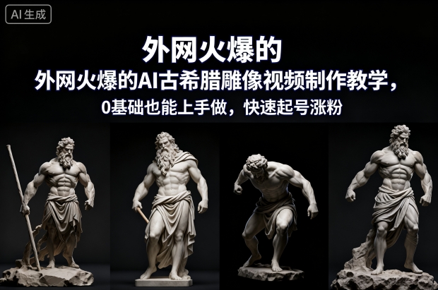 外网火爆的AI古希腊雕像视频制作教学，0基础也能上手做，快速起号涨粉-快云博客