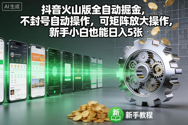 抖音火山版全自动掘金，不封号自动操作，可矩阵放大操作，新手小白也能日入5张【揭秘】-快云博客