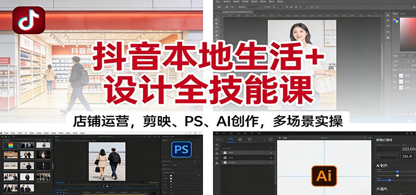 抖音本地生活+设计全技能课：店铺运营，剪映、PS、AI创作，多场景实操-快云博客
