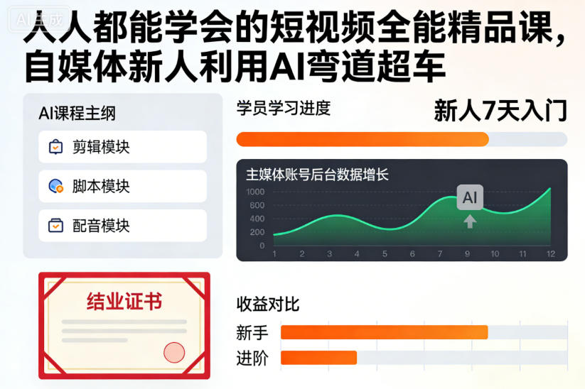 人人都能学会的短视频全能精品课,自媒体新人利用AI弯道超车-快云博客