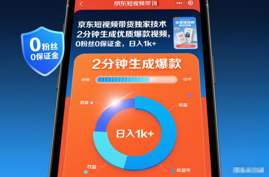 京东短视频带货独家技术,2分钟生成一条优质爆款视频,0粉丝0保证金,日入1k+【揭秘】-快云博客