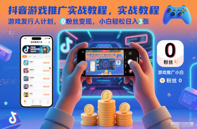 抖音游戏推广实战教程，游戏发行人计划，0粉丝变现，小白轻松日入3张-快云博客