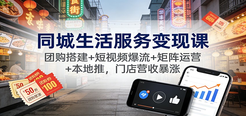 同城生活服务变现课：团购搭建+短视频爆流+矩阵运营+本地推，门店营收暴涨-快云博客
