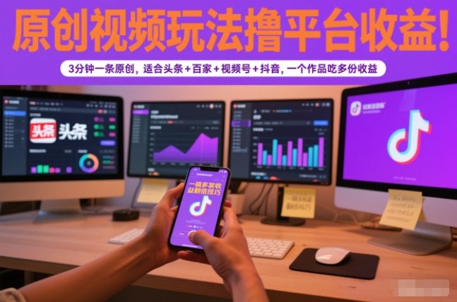 原创视频玩法撸平台收益，3分钟一条原创，适合头条+百家+视频号+抖音，一个作品吃多份收益-快云博客