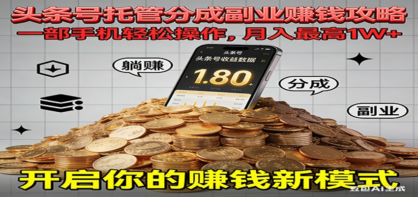 全程托管今日头条，一部手机就可以开干，最高躺赚1W+-快云博客