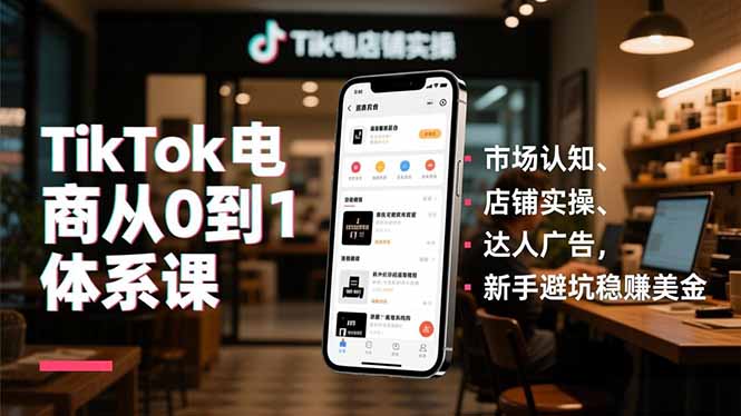 TikTok电商从0到1体系课，市场认知、店铺实操、达人广告，新手避坑稳赚美金-快云博客