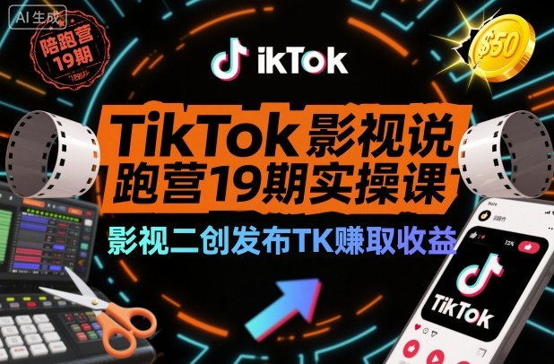 TikTok影视解说陪跑营19期实操课,影视二创发布TK賺取收益,万播收益50美金(更新)-快云博客