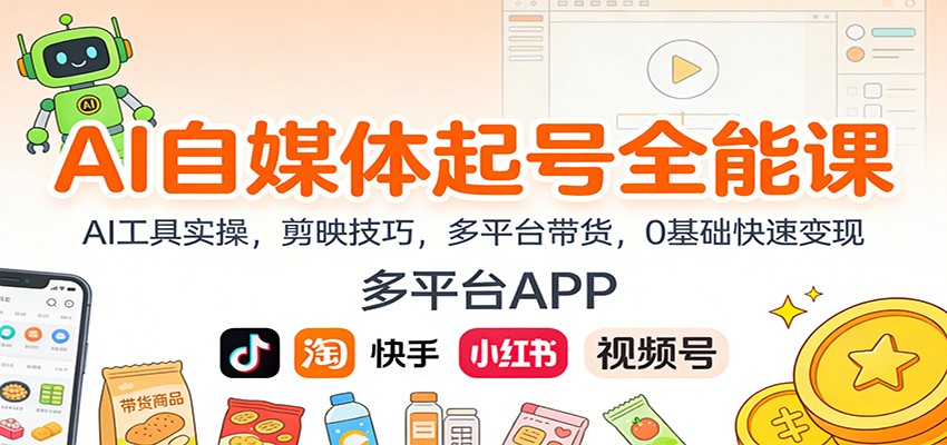 AI自媒体起号全能课：AI工具实操，剪映技巧，多平台带货，0基础快速变现-快云博客