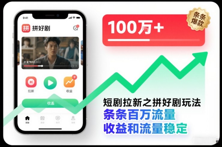 短剧拉新之拼好剧玩法，条条百万流量，收益和流量稳定-快云博客