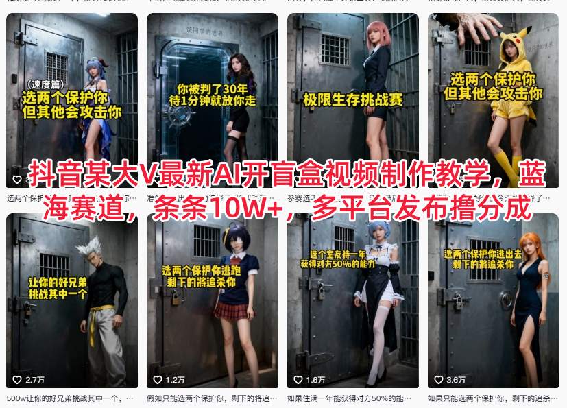 抖音某大V最新AI开盲盒视频制作教学，蓝海赛道，条条10W+，多平台发布撸分成 &ndash; 快云博客-快云博客