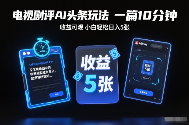 电视剧评AI头条玩法,一篇10分钟,收益可观,小白轻松日入5张+【独家】-快云博客