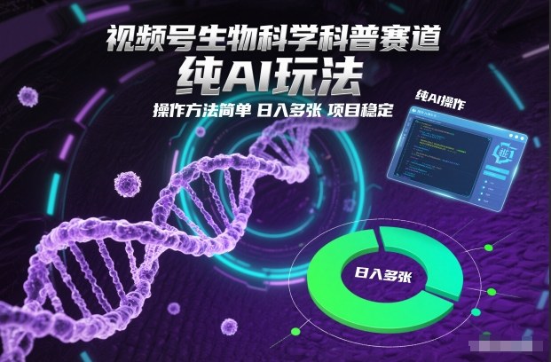 视频号生物科学科普赛道,纯AI玩法,操作方法简单,日入多张,项目稳定-快云博客
