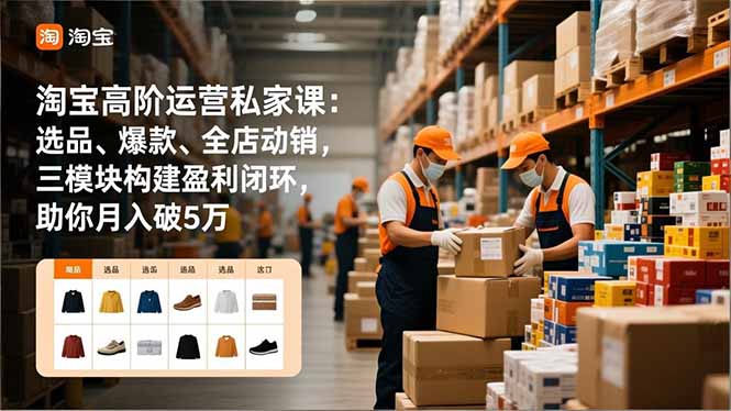 淘宝高阶运营私家课:选品、爆款、全店动销,三模块构建盈利闭环,助你月入破5万-快云博客