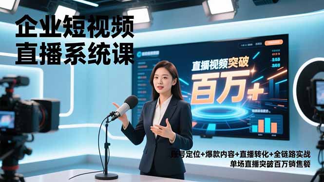 企业短视频直播系统课,账号定位+爆款内容+直播转化+全链路实战,单场直播突破百万销售额-快云博客