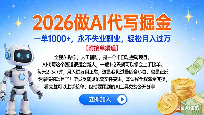 2026做AI代写掘金，一单1000+，永不失业副业，轻松月入过万-快云博客