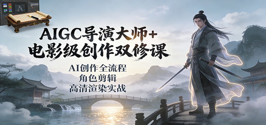 AIGC导演大师+电影级创作双修课：AI创作全流程、角色剪辑、高清渲染实战-快云博客