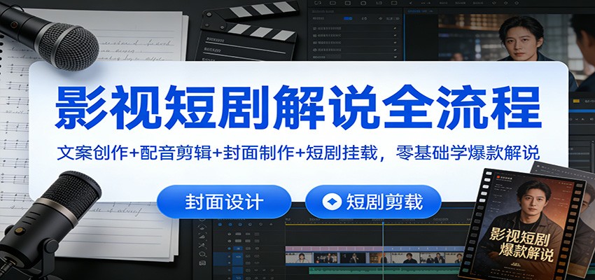 影视短剧解说全流程:文案创作+配音剪辑+封面制作+短剧挂载,零基础学爆款解说-快云博客