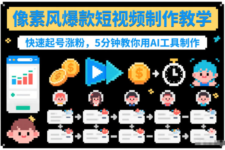 像素风爆款短视频制作教学，快速起号涨粉，5分钟教你用AI工具制作-快云博客