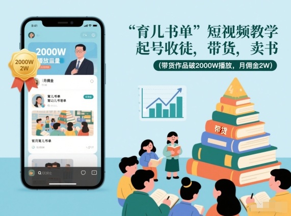 育儿书单短视频教学，起号收徒，带货，卖书(带货作品破2000W播放，月佣金2W)-快云博客