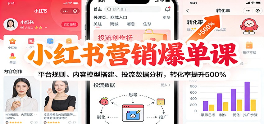 小红书营销爆单课：平台规则、内容模型搭建、投流数据分析，转化率提升500%-快云博客