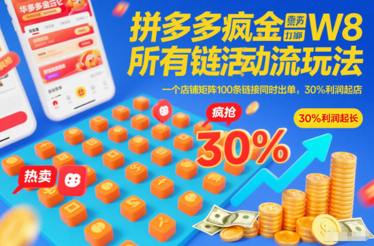 拼多多疯狂活动流玩法，所有链接全部打标，一个店铺矩阵100条链接同时出单，30%利润起店-快云博客