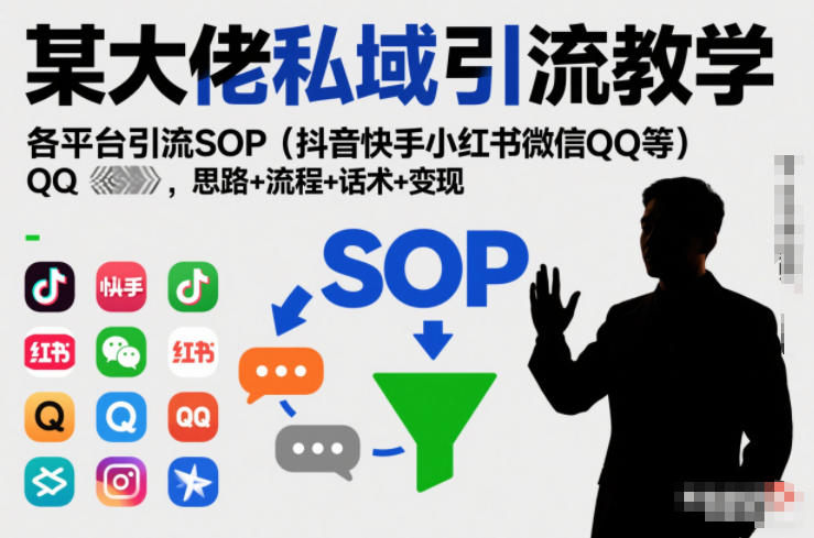 某大佬私域引流教学，各平台引流SOP(抖音快手小红书微信QQ等)，思路+流程+话术+变现-快云博客