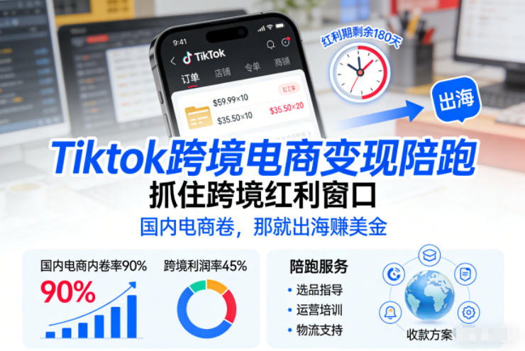Tiktok跨境电商变现陪跑，抓住跨境红利窗口，国内电商卷，那就出海賺美金-快云博客