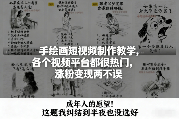 手绘画短视频制作教学，各个视频平台都很热门，涨粉变现两不误-快云博客