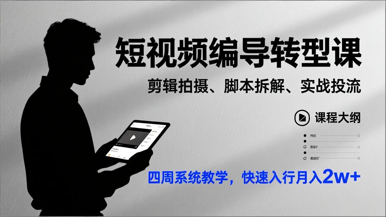 短视频编导转型课，剪辑拍摄、脚本拆解、实战投流，四周系统教学，快速入行月入2w+-快云博客
