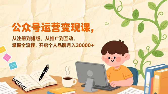 公众号运营变现课，从注册到排版、从推广到互动，掌握全流程，开启个人品牌月入30000+-快云博客