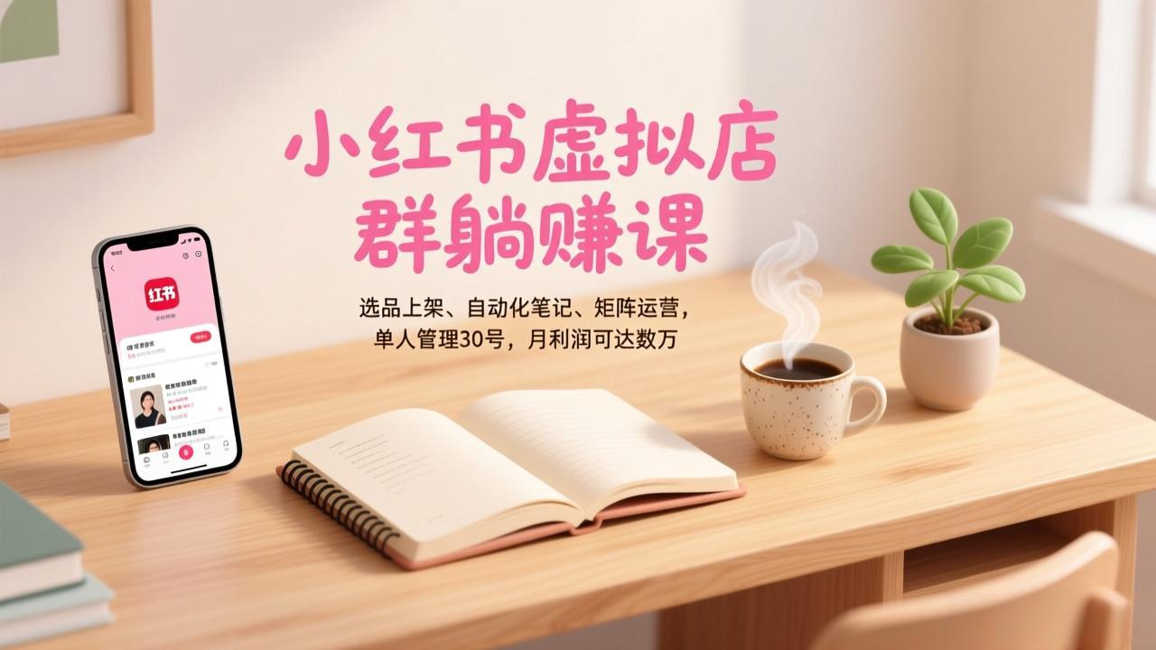 小红书虚拟店群躺赚课，选品上架、自动化笔记、矩阵运营，单人管理30号，月利润可达数万-快云博客