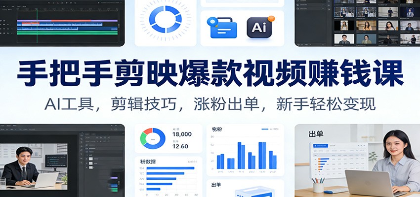 手把手剪映爆款视频赚钱课：AI工具，剪辑技巧，涨粉出单，新手轻松变现 &ndash; 快云博客-快云博客