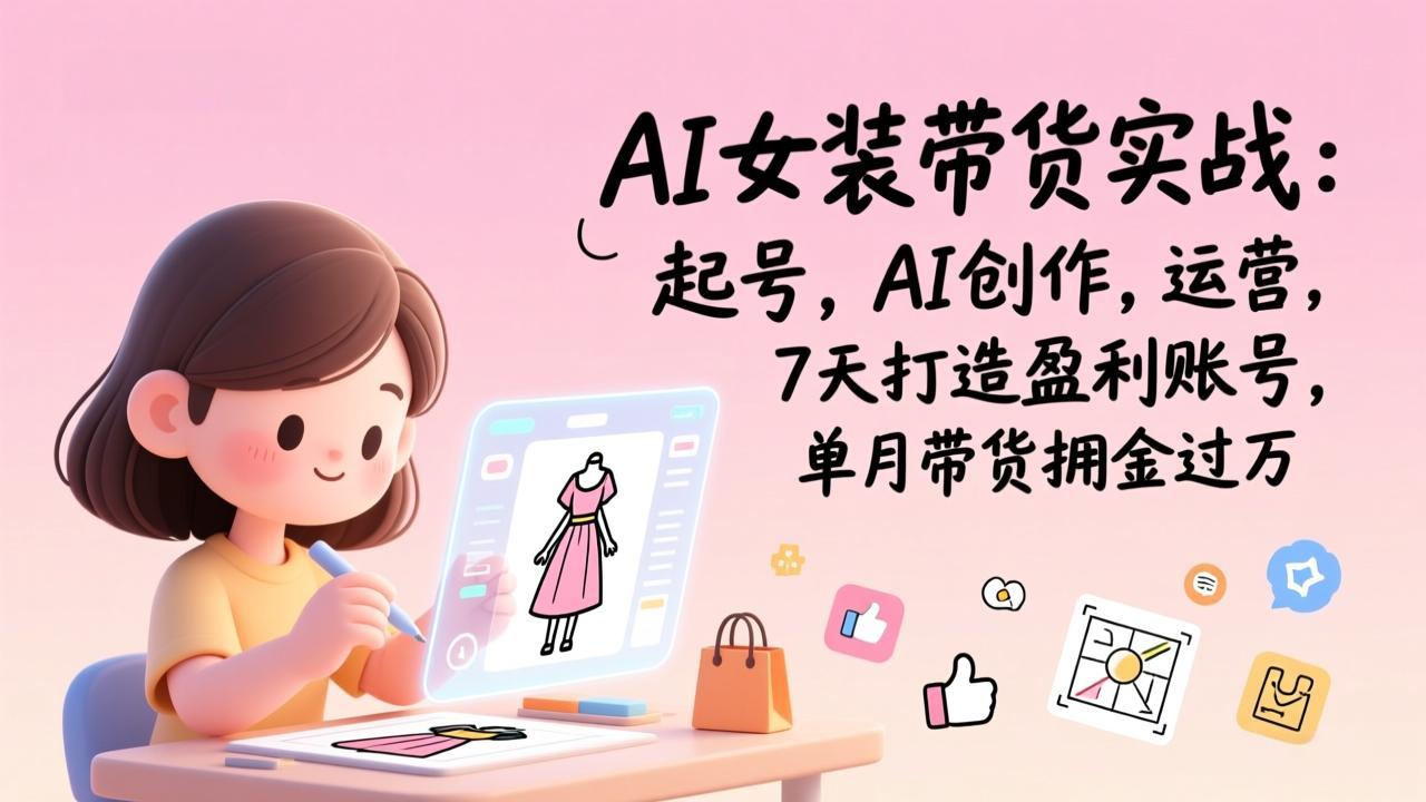 AI女装带货实战：起号，AI创作，运营，7天打造盈利账号，单月带货佣金过万-快云博客