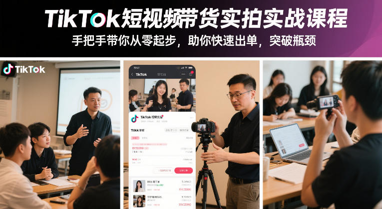 TikTok短视频带货实拍实战课程，手把手带你从零起步，助你快速出单，突破瓶颈-快云博客